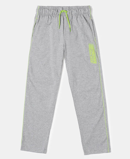Super Combed Cotton Rich Graphic Printed Trackpants with Contrast Side Piping - Grey Melange-1