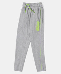 Super Combed Cotton Rich Graphic Printed Trackpants with Contrast Side Piping - Grey Melange-5