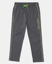 Super Combed Cotton Rich Graphic Printed Trackpants with Contrast Side Piping - Gunmetal-1