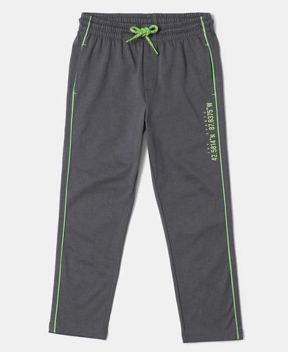 Super Combed Cotton Rich Graphic Printed Trackpants with Contrast Side Piping - Gunmetal-1