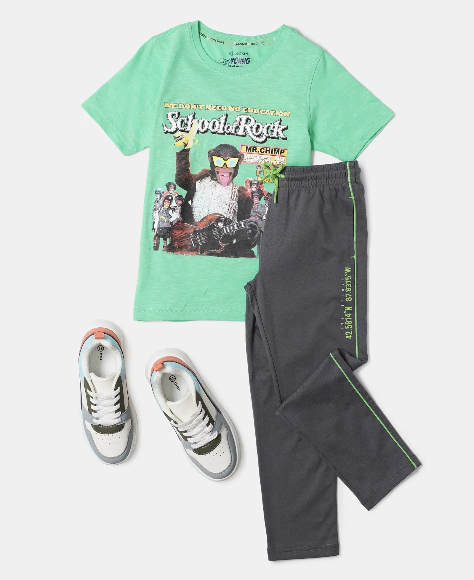 Super Combed Cotton Rich Graphic Printed Trackpants with Contrast Side Piping - Gunmetal-4