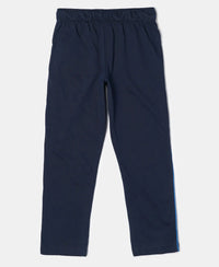 Super Combed Cotton Rich Graphic Printed Trackpants with Contrast Side Piping - Navy-2