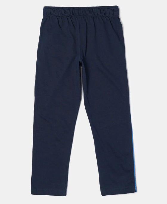 Super Combed Cotton Rich Graphic Printed Trackpants with Contrast Side Piping - Navy-2