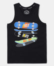 Super Combed Cotton Graphic Printed Tank Top - Black-1