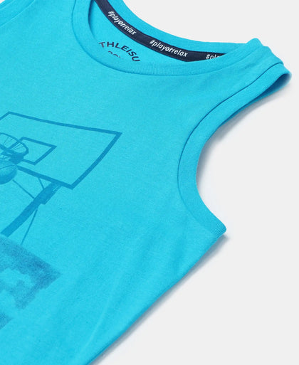 Super Combed Cotton Graphic Printed Tank Top - Scuba Blue Printed-3