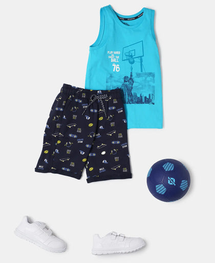 Super Combed Cotton Graphic Printed Tank Top - Scuba Blue Printed-4