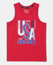 Super Combed Cotton Graphic Printed Tank Top - Team Red Printed-1