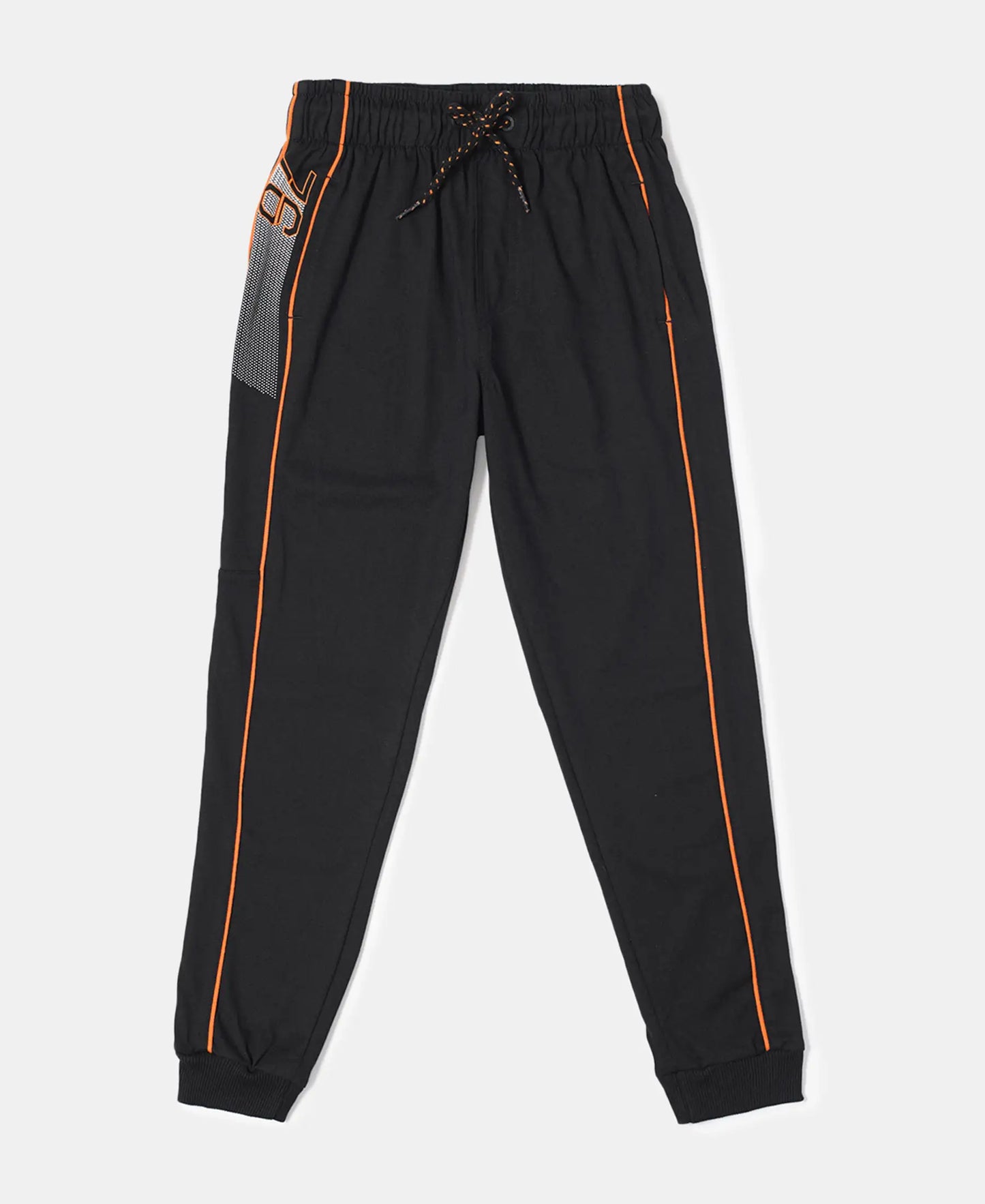Super Combed Cotton Rich Graphic Printed Joggers with Ribbed Cuff Hem - Black & Golden Poppy-1