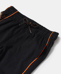 Super Combed Cotton Rich Graphic Printed Joggers with Ribbed Cuff Hem - Black & Golden Poppy-3
