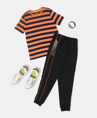 Super Combed Cotton Rich Graphic Printed Joggers with Ribbed Cuff Hem - Black & Golden Poppy-4