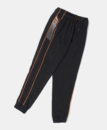Super Combed Cotton Rich Graphic Printed Joggers with Ribbed Cuff Hem - Black & Golden Poppy-5