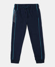 Super Combed Cotton Rich Graphic Printed Joggers with Ribbed Cuff Hem - Navy & Scuba Blue-1