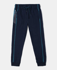 Super Combed Cotton Rich Graphic Printed Joggers with Ribbed Cuff Hem - Navy & Scuba Blue-1