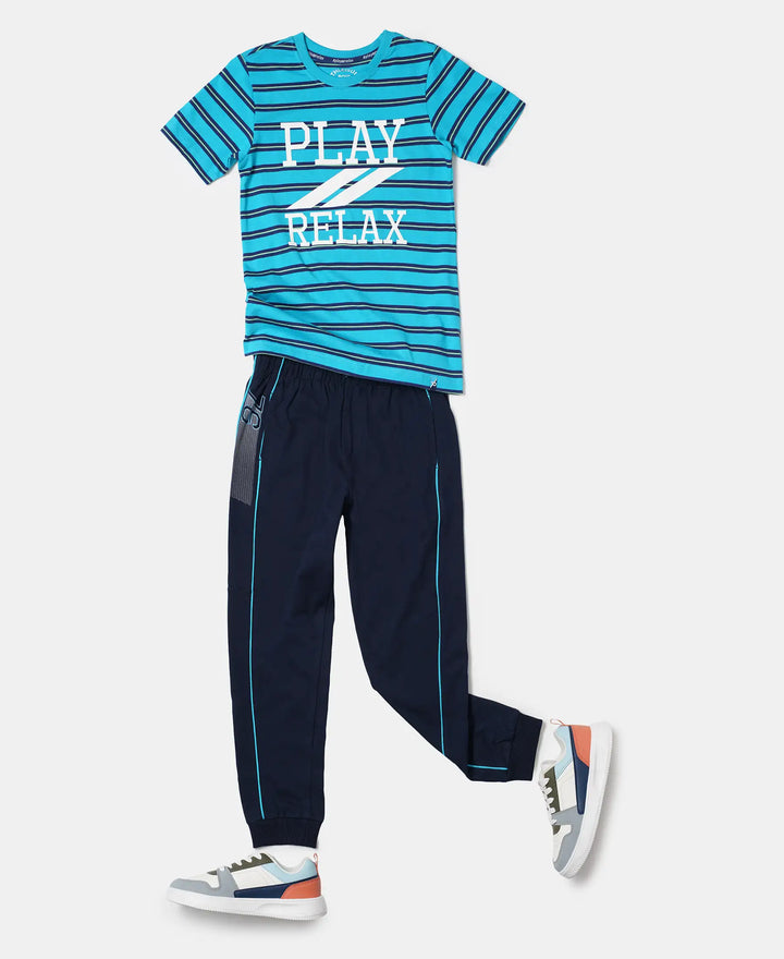 Super Combed Cotton Rich Graphic Printed Joggers with Ribbed Cuff Hem - Navy & Scuba Blue-4