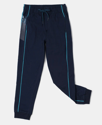 Super Combed Cotton Rich Graphic Printed Joggers with Ribbed Cuff Hem - Navy & Scuba Blue-5