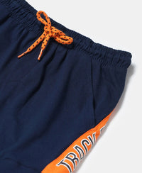 Super Combed Cotton Rich Graphic Printed Shorts with Contrast Side Panel - Navy-3