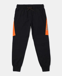 Super Combed Cotton Rich Graphic Printed Joggers with Ribbed Cuff Hem - Black & Golden Poppy-1