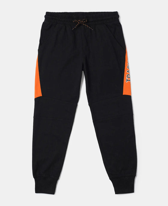 Super Combed Cotton Rich Graphic Printed Joggers with Ribbed Cuff Hem - Black & Golden Poppy-1