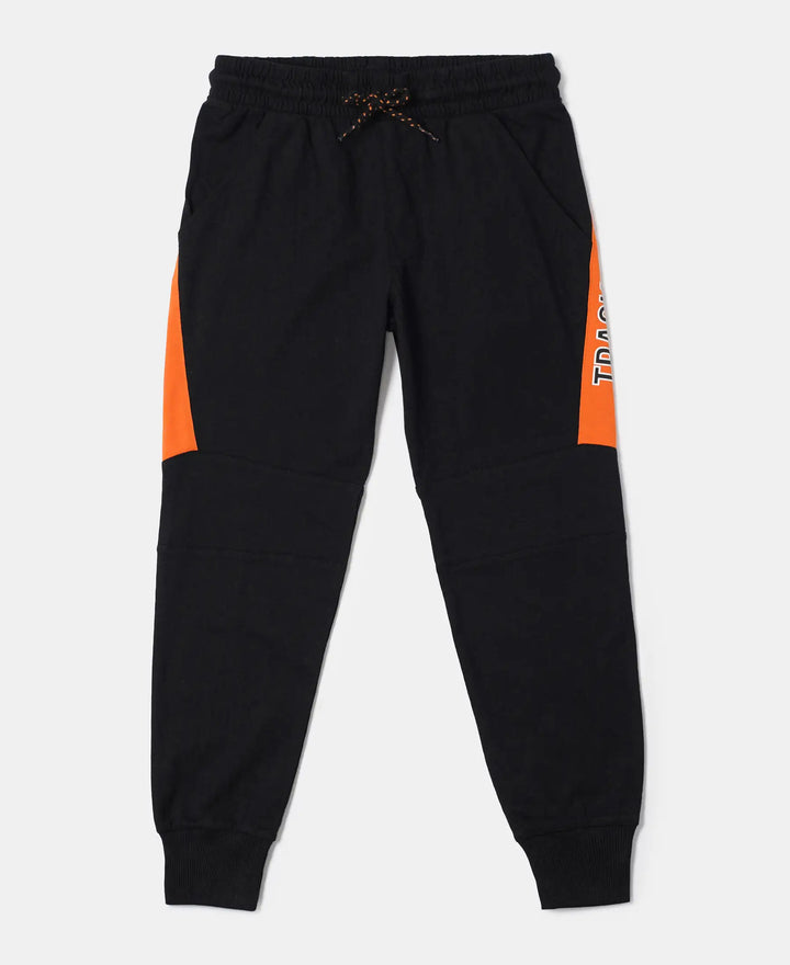 Super Combed Cotton Rich Graphic Printed Joggers with Ribbed Cuff Hem - Black & Golden Poppy-1