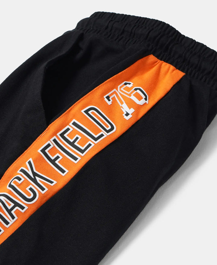 Super Combed Cotton Rich Graphic Printed Joggers with Ribbed Cuff Hem - Black & Golden Poppy-4