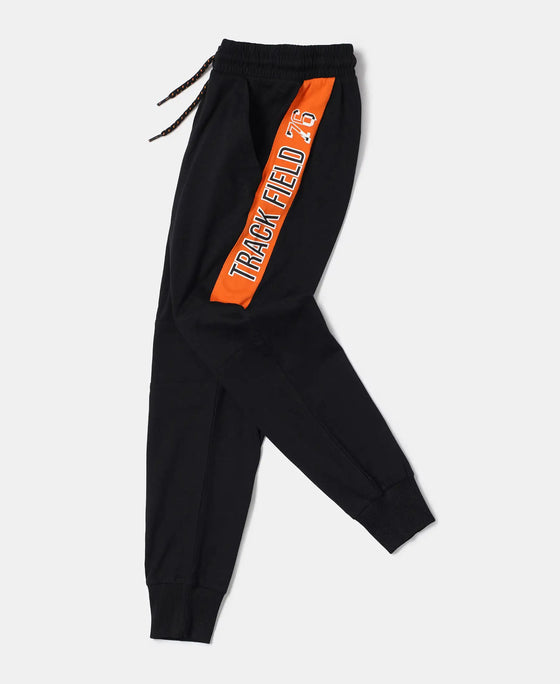 Super Combed Cotton Rich Graphic Printed Joggers with Ribbed Cuff Hem - Black & Golden Poppy-6