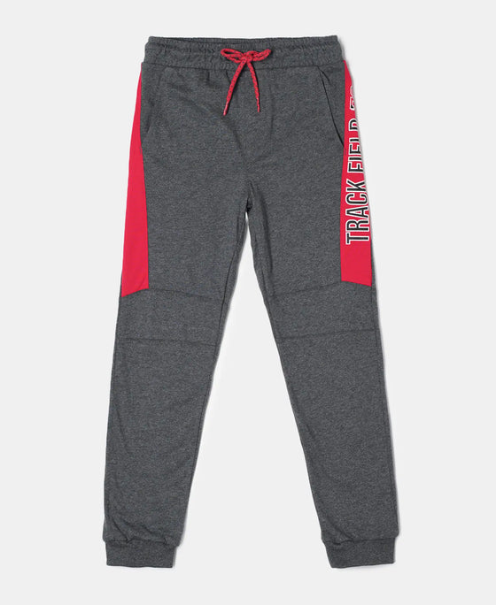 Super Combed Cotton Rich Graphic Printed Joggers with Ribbed Cuff Hem - Charcoal Melange-1