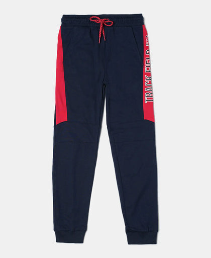 Super Combed Cotton Rich Graphic Printed Joggers with Ribbed Cuff Hem - Navy-1