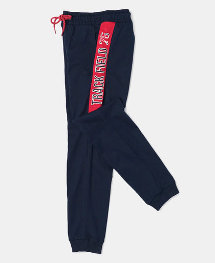 Super Combed Cotton Rich Graphic Printed Joggers with Ribbed Cuff Hem - Navy-5