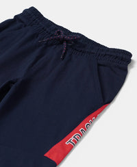 Super Combed Cotton Rich Graphic Printed Joggers with Ribbed Cuff Hem - Navy & Team Red-3
