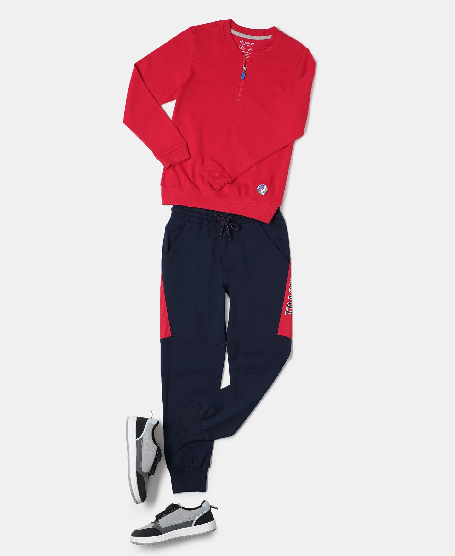 Super Combed Cotton Rich Graphic Printed Joggers with Ribbed Cuff Hem - Navy & Team Red-4