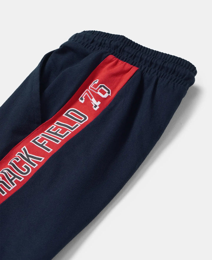 Super Combed Cotton Rich Graphic Printed Joggers with Ribbed Cuff Hem - Navy & Team Red-6