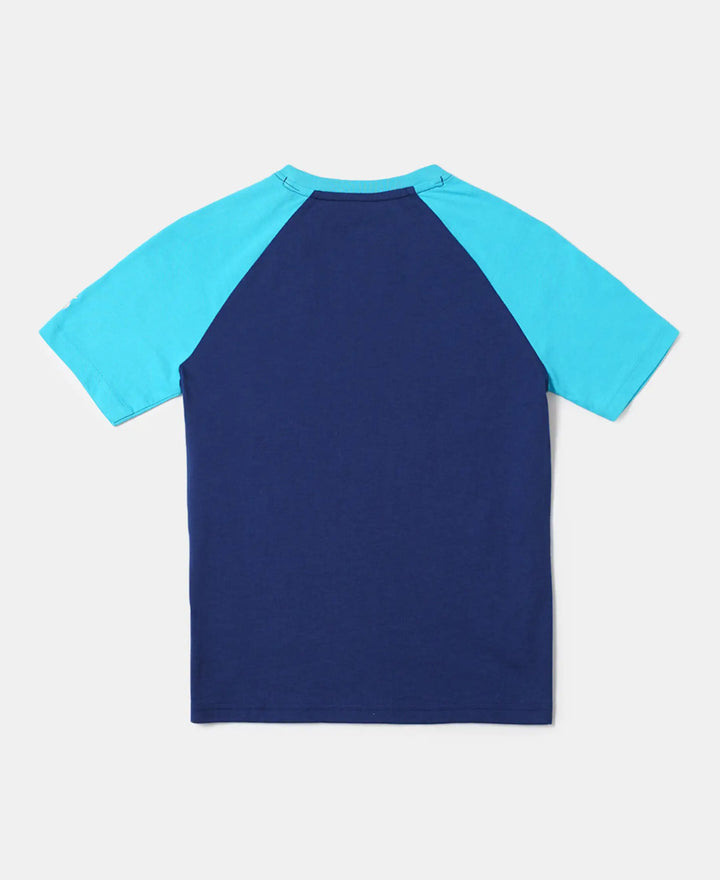 Super Combed Cotton Graphic Printed Half Sleeve Raglan T-Shirt - Blue Depth-2