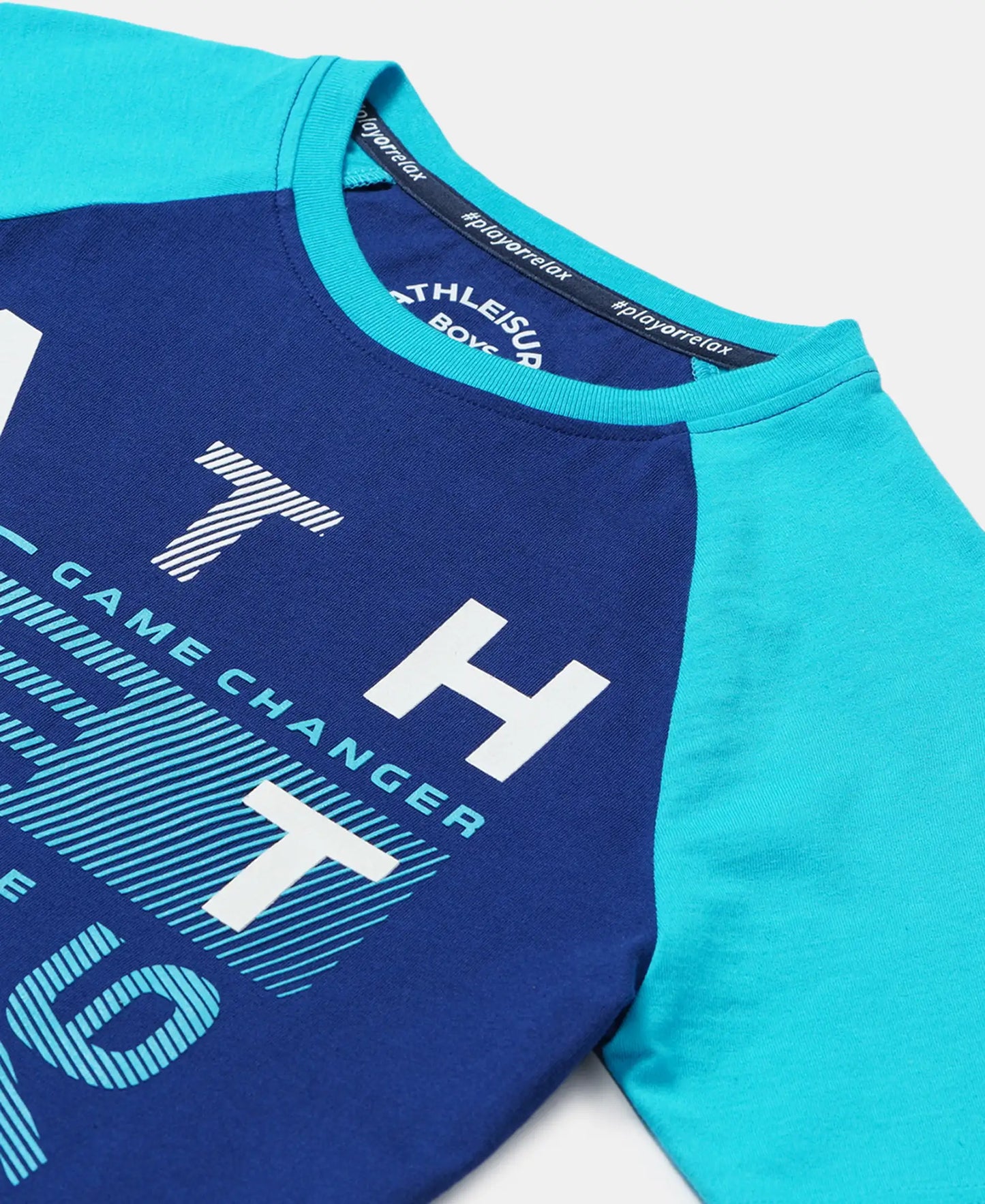 Super Combed Cotton Graphic Printed Half Sleeve Raglan T-Shirt - Blue Depth-3