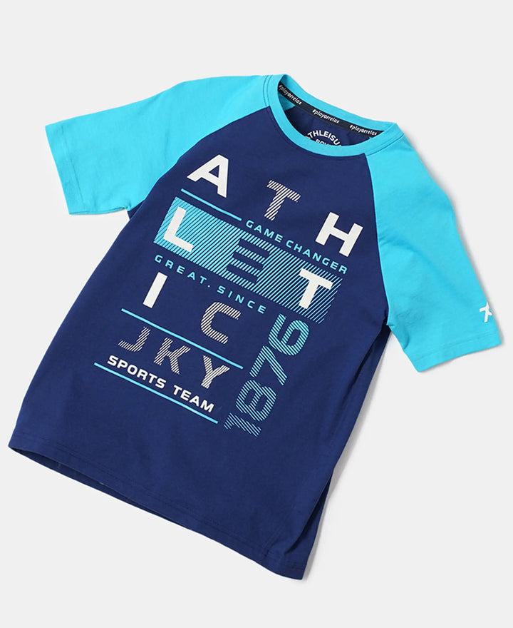 Super Combed Cotton Graphic Printed Half Sleeve Raglan T-Shirt - Blue Depth-5
