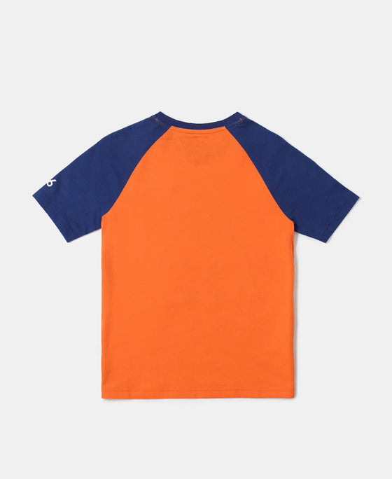 Super Combed Cotton Graphic Printed Half Sleeve Raglan T-Shirt - Golden Poppy-2