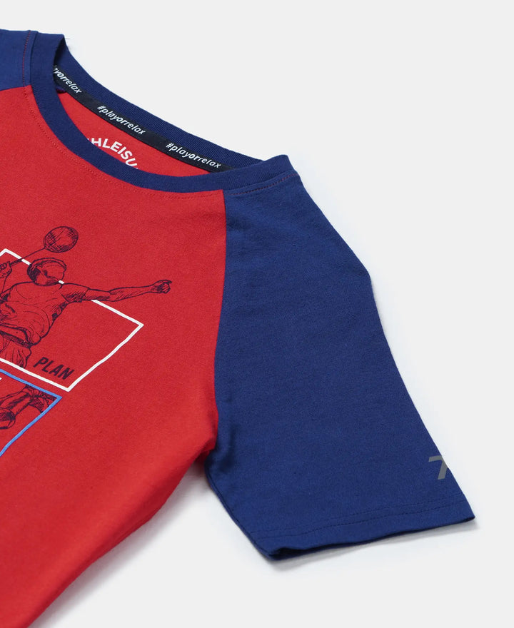 Super Combed Cotton Graphic Printed Half Sleeve Raglan T-Shirt - Team Red-3
