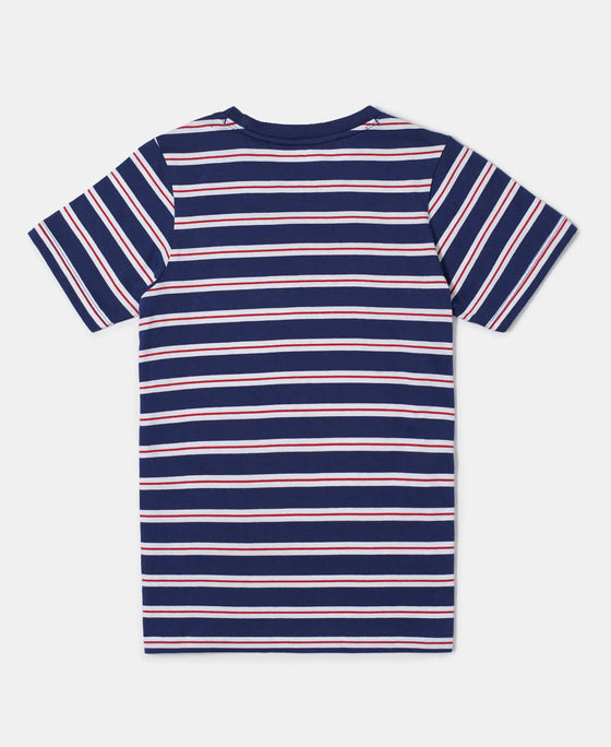 Super Combed Cotton Striped Graphic Printed Half Sleeve T-Shirt - Blue Depth-2