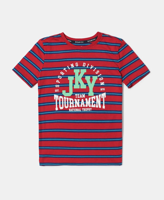 Super Combed Cotton Striped Graphic Printed Half Sleeve T-Shirt - Pompeian Red-1