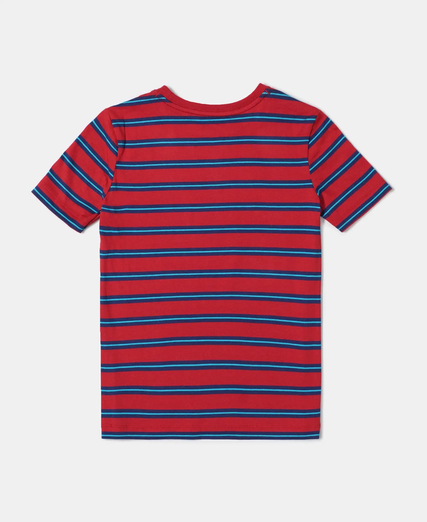 Super Combed Cotton Striped Graphic Printed Half Sleeve T-Shirt - Pompeian Red-2