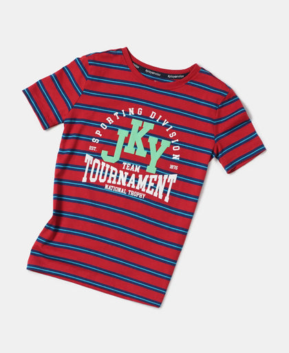 Super Combed Cotton Striped Graphic Printed Half Sleeve T-Shirt - Pompeian Red-5