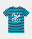 Super Combed Cotton Striped Graphic Printed Half Sleeve T-Shirt - Scuba Blue-1