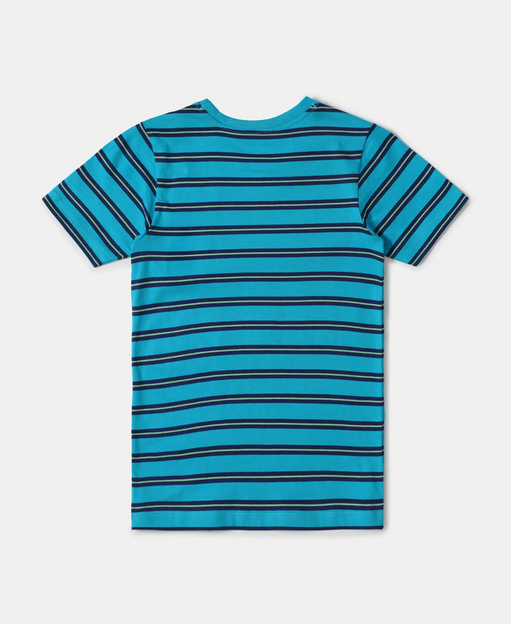 Super Combed Cotton Striped Graphic Printed Half Sleeve T-Shirt - Scuba Blue-2