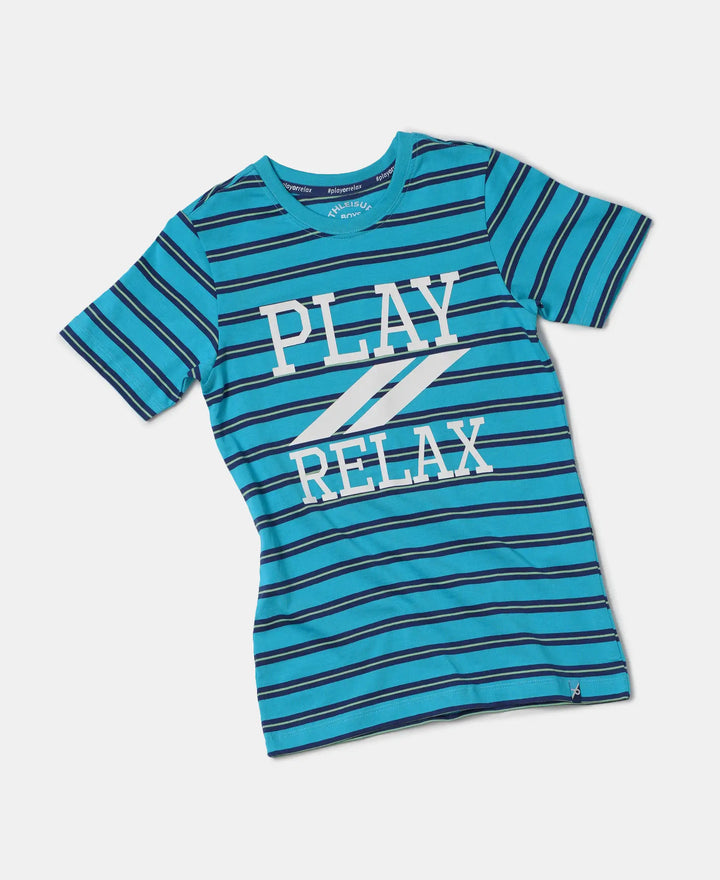 Super Combed Cotton Striped Graphic Printed Half Sleeve T-Shirt - Scuba Blue-5