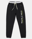 Super Combed Cotton Rich French Terry Graphic Printed Joggers with Elasticated Hem - Black-1