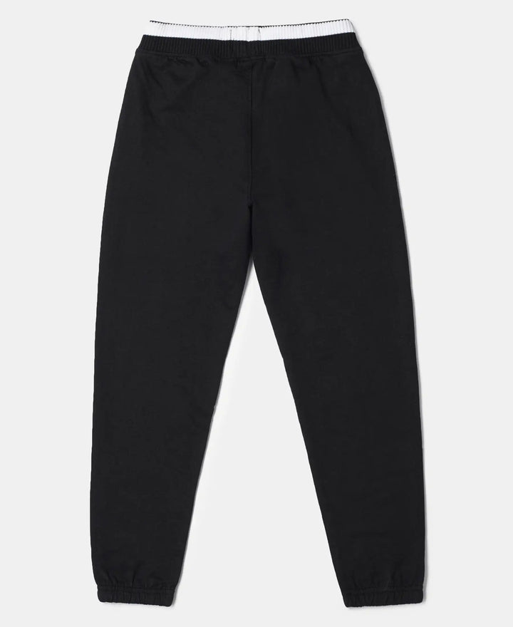 Super Combed Cotton Rich French Terry Graphic Printed Joggers with Elasticated Hem - Black-2