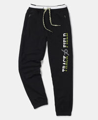 Super Combed Cotton Rich French Terry Graphic Printed Joggers with Elasticated Hem - Black-5