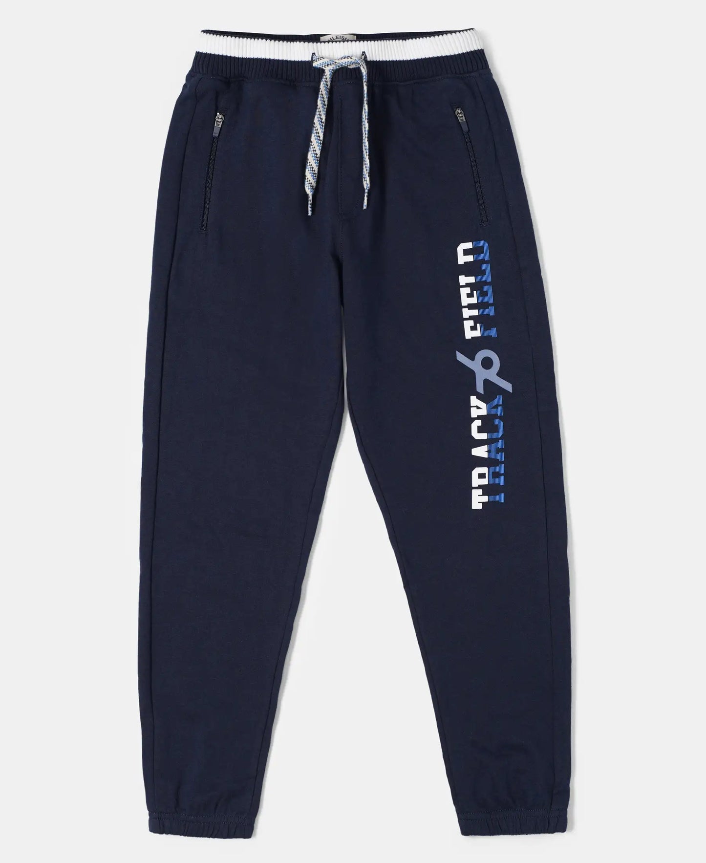 Super Combed Cotton Rich French Terry Graphic Printed Joggers with Elasticated Hem - Navy-1