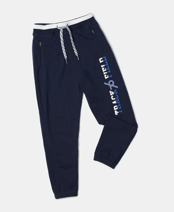 Super Combed Cotton Rich French Terry Graphic Printed Joggers with Elasticated Hem - Navy-5