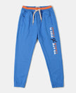 Super Combed Cotton Rich French Terry Graphic Printed Joggers with Elasticated Hem - Palace Blue-1