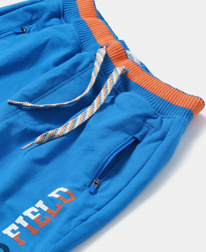 Super Combed Cotton Rich French Terry Graphic Printed Joggers with Elasticated Hem - Palace Blue-3